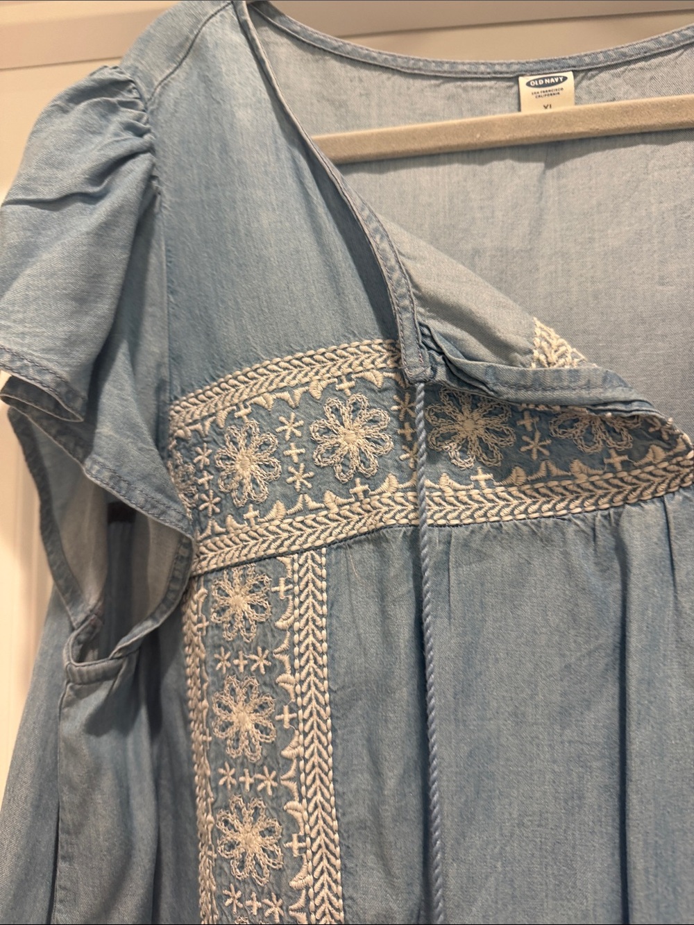 Old Navy Light Blue Embroidered Chambray Midi Dress - Picture 2 of 2